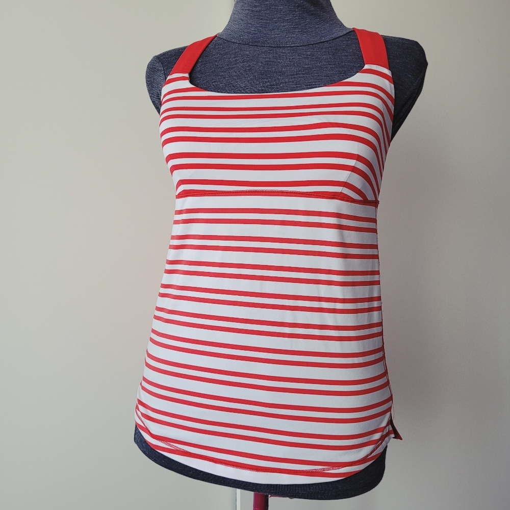 Lululemon Track and Train Tank in Twin Stripe Love Red